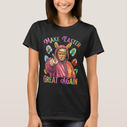 再び素晴らしイースターおもしろいトランプ春H Tシャツ (正面)