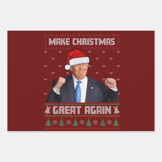 再び素晴らしクリスマスを作るドナルドトランプクリスマスおもしろい ラッピングペーパーシート (正面)