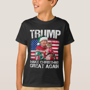 再び素晴らしクリスマスを作るSanta Trump Usa Flag Xm Tシャツ