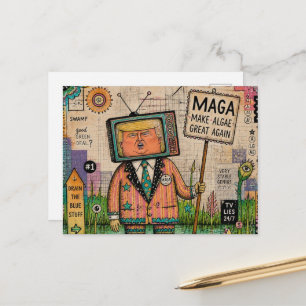 再び緑豊かな藻類 ミックスメディアの面白いコラージュ ポストカード