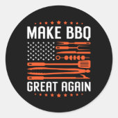 再びBbqを作素晴らしる米国国旗トランプ焼きバーベック ラウンドシール (正面)