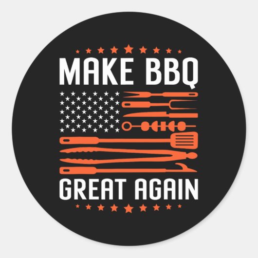 再びBbqを作素晴らしる米国国旗トランプ焼きバーベック ラウンドシール (正面)