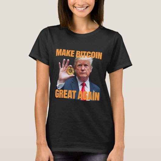 再びBitcoinを素晴らしTrump Bitcoinおもしろい Cryptにする Tシャツ (正面)