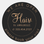 再オープン美容師名の訪問アポイントメント金ゴールド ラウンドシール (正面)
