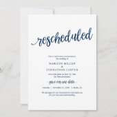 再スケジュールされた結婚式、ネイビーブルー、アナウンスメント 招待状 (正面)
