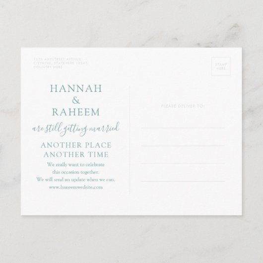 再スケジュールビーチ結婚式おもしろいの未定の発表 案内ポストカード (裏面)