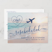 再スケジュール済ビーチ先結婚日未定 案内ポストカード (正面/裏面)