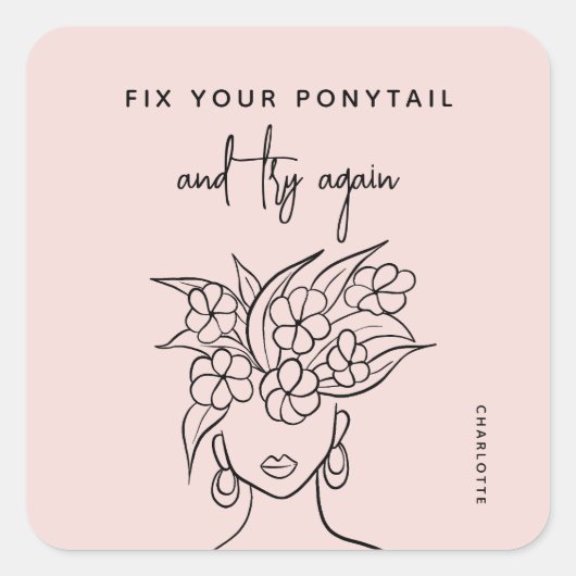 再モダンび花の女性を試パーソナライズされたす スクエアシール (正面)