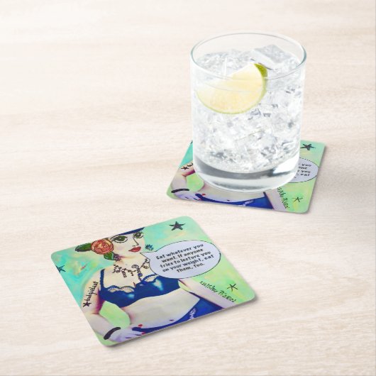 再使用可能なペーパーコースターはほしいと思うものは何でも食べます スクエアペーパーコースター (インサイチュ)