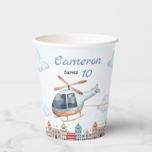 再使用可能地球に優しな青色水色ヘリコプター 紙コップ (正面)