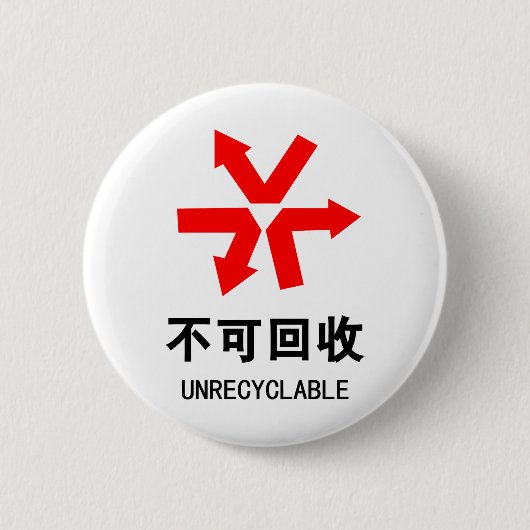 再利用できない~中国の言語半子記号 缶バッジ (正面)