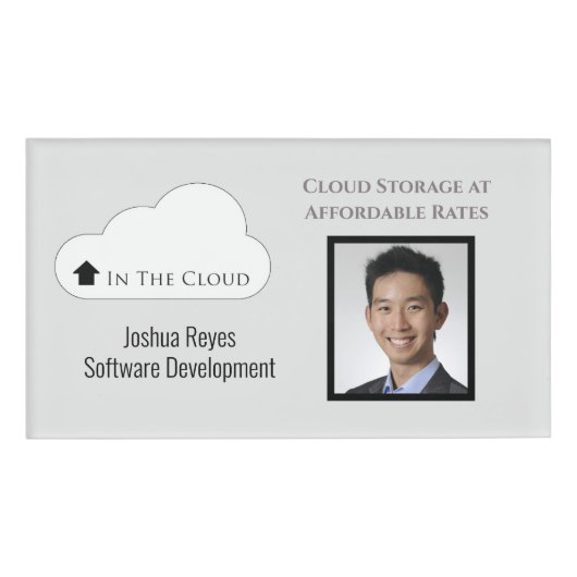 再利用可能な黒と灰色の写真水平磁気 名札 (正面)