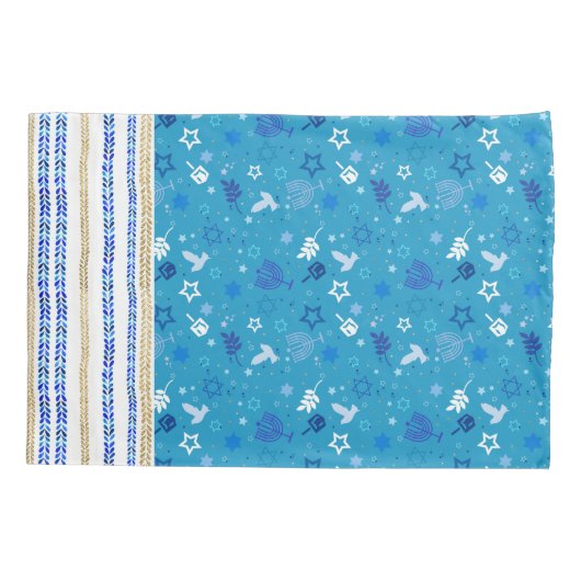 再利用可能なHanukkahギフトラップ – バッグブルーとホワイト 枕カバー (裏面)