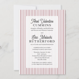 再婚した花嫁の両親のための赤いピンストライプの田舎風デザイン 招待状