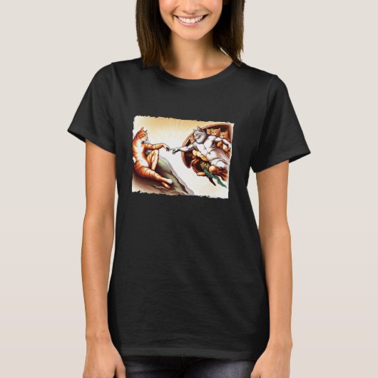 再想像された子猫の創造絵画パロディー猫 Tシャツ (正面)