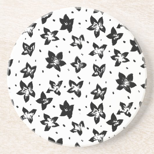 再構築された花柄 – 無彩色ゴシック コースター (正面)