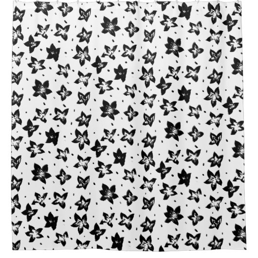 再構築された花柄 – 無彩色ゴシック シャワーカーテン (正面)