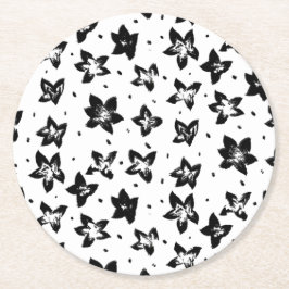 再構築された花柄 – 無彩色ゴシック ラウンドペーパーコースター