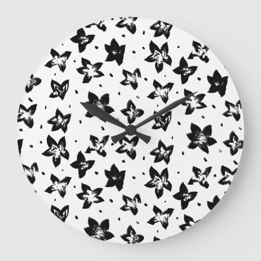 再構築された花柄 – 無彩色ゴシック ラージ壁時計 (正面)