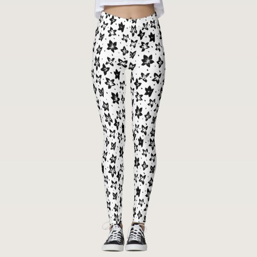 再構築された花柄 – 無彩色ゴシック レギンス (正面)