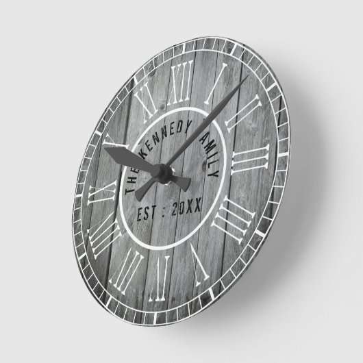 再生ウッドファームハウスホワイトローマ数字 ラウンド壁時計 (傾斜)