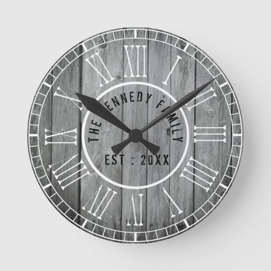 再生ウッドファームハウスホワイトローマ数字 ラウンド壁時計 (正面)