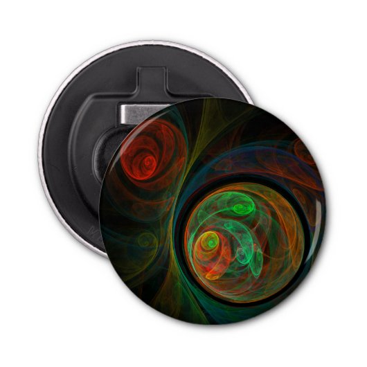 再生グリーン抽象芸術アートボタン 栓抜き (正面)