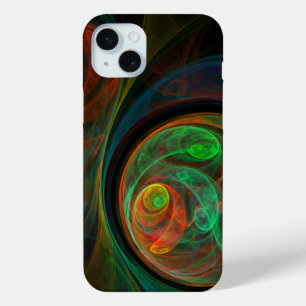 再生グリーン抽象芸術アート iPhone 15 MINIケース
