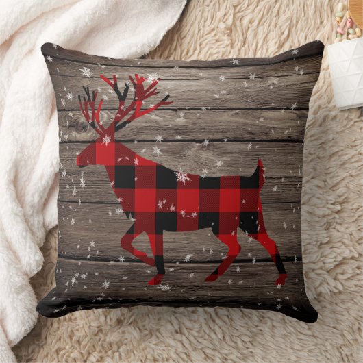 再生バーンドボード雪のように赤いバッファロープレイドスタッグ クッション (ブランケット)