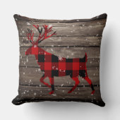 再生バーンドボード雪のように赤いバッファロープレイドスタッグ クッション (正面)