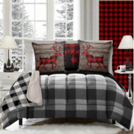 再生バーンドボード雪のように赤いバッファロープレイドスタッグ クッション