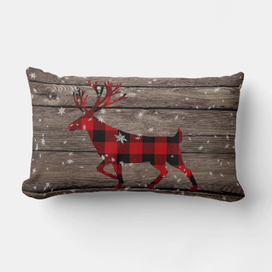 再生バーンドボード雪のように赤いバッファロープレイドスタッグ ランバークッション (正面)