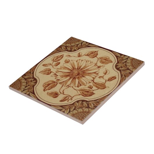 再生ビクトリアンマルーンon Buff Transferware タイル (側面)