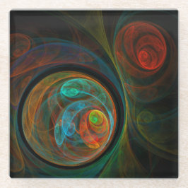 再生ブルー抽象芸術アート ガラスコースター