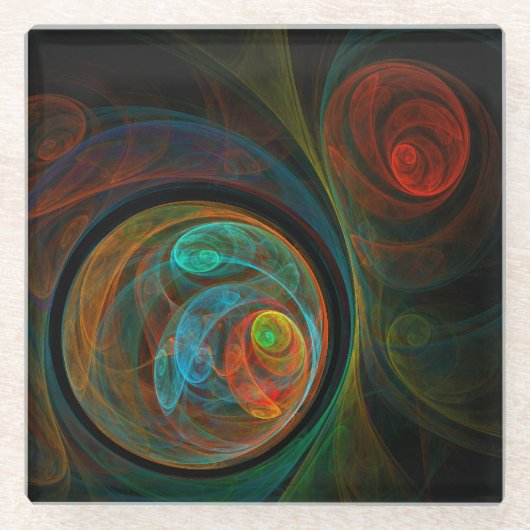 再生ブルー抽象芸術アート ガラスコースター (正面)