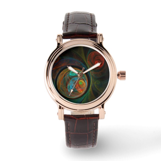 再生ブルー抽象芸術アート 腕時計 (正面)