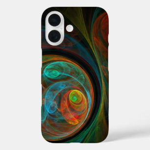 再生ブルー抽象芸術アート iPhone 16ケース