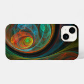 再生ブルー抽象芸術アート iPhoneケース (裏面横)