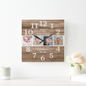 再生素朴木材4フォトファミリー引用文 スクエア壁時計 (ホーム)