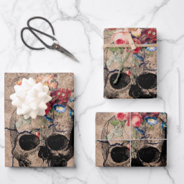 再生 – スカルが粉々から咲く ラッピングペーパーシート