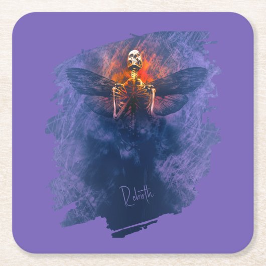 再生。翼が立ち上がるスケルトン スクエアペーパーコースター (正面)