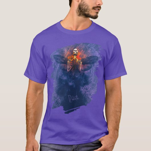 再生。Tシャツに羽を上げたスケルトン Tシャツ (正面)