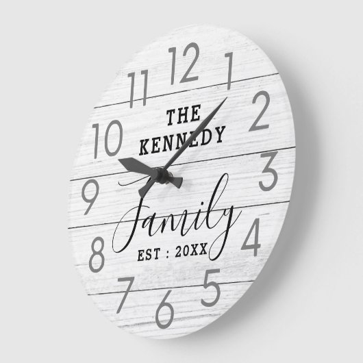 再素朴生ホワイトウッドファームハウスファミリー名 ラージ壁時計 (傾斜)