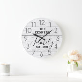 再素朴生ホワイトウッドファームハウスファミリー名 ラージ壁時計 (ホーム)