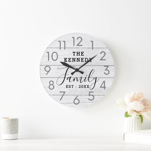 再素朴生ホワイトウッドファームハウスファミリー名 ラージ壁時計 (ホーム)