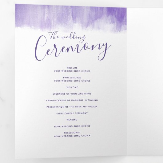 再結婚生式の紫色抽象芸術アート 三つ折りプログラム (内部最初)