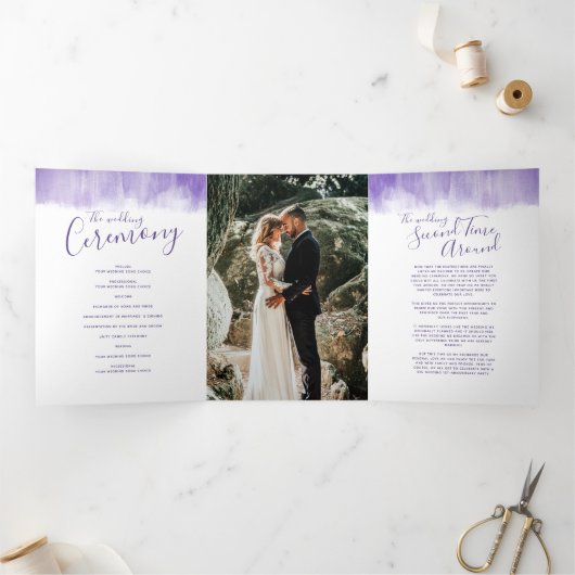 再結婚生式の紫色抽象芸術アート 三つ折りプログラム (内部)