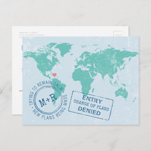 再計画日の宛先結婚旅行の変更 案内ポストカード (正面/裏面)