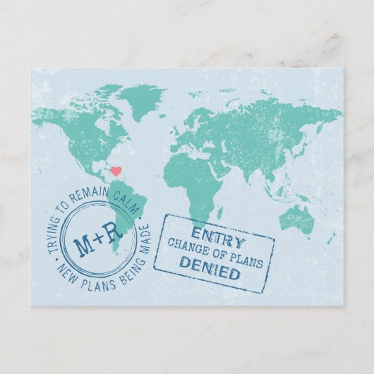 再計画日の宛先結婚旅行の変更 案内ポストカード (正面)