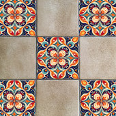 再訪メキシコフォーク美術フローラ タイル